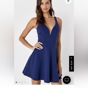 Lulus Love Galore Navy Blue Skater Dress new nwt medium M